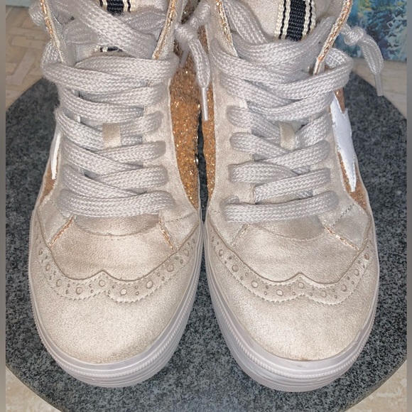 ShuShop shu shop RINA Hi-Top sneakers gold glitter tennis shoes women’s size 6.5 - Picture 10 of 14